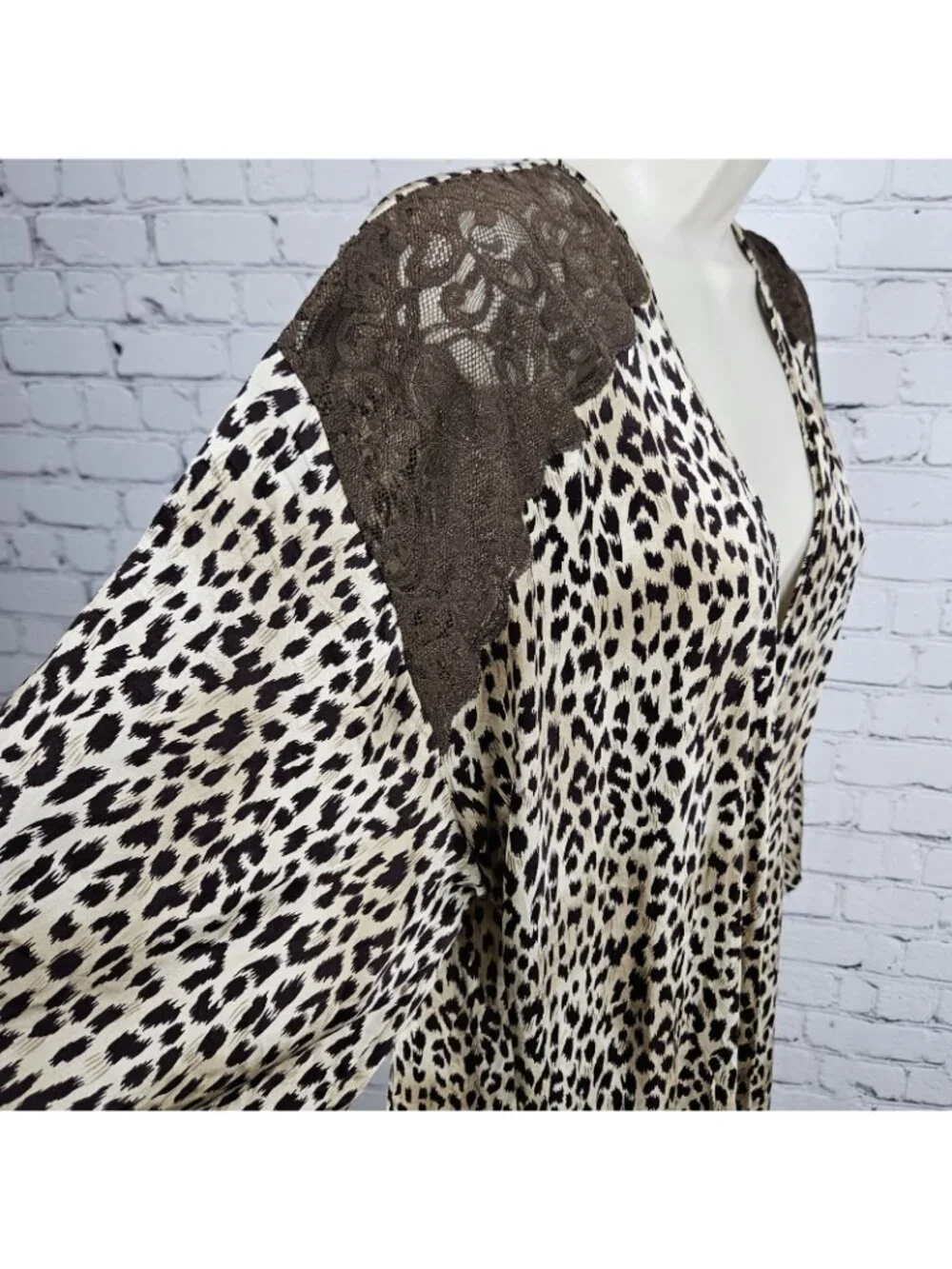 Marilyn Monroe Warners Brown Silk Leopard Lace 3/4 Sleeve Pockets Short Robe P/S